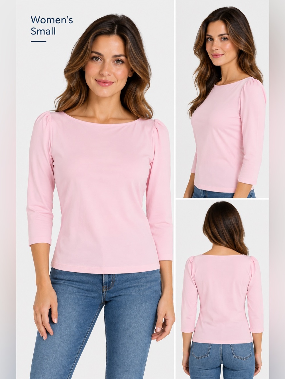 CHADWICK’S Pale Pink Boatneck 3/4 Sleeve Top